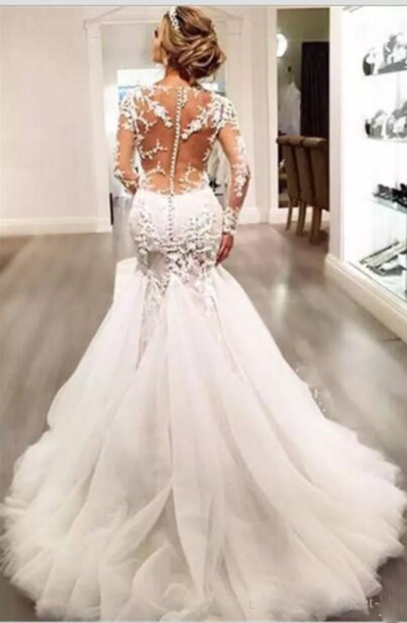 Halter Mermaid Wedding Dress Tulle Sexy Lace Bridal Gown W15241