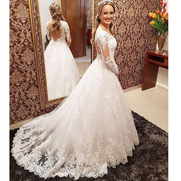 WD574 Vintage Wedding Dresses Long Sleeves 2018,Lace Bride Gown Court ...