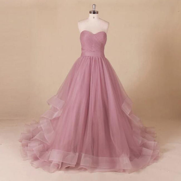 Perfect robe de bal longue Sweetheart Long Tulle Prom Dress A Line wed ...
