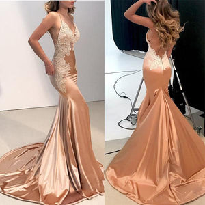 rose gold satin prom dress