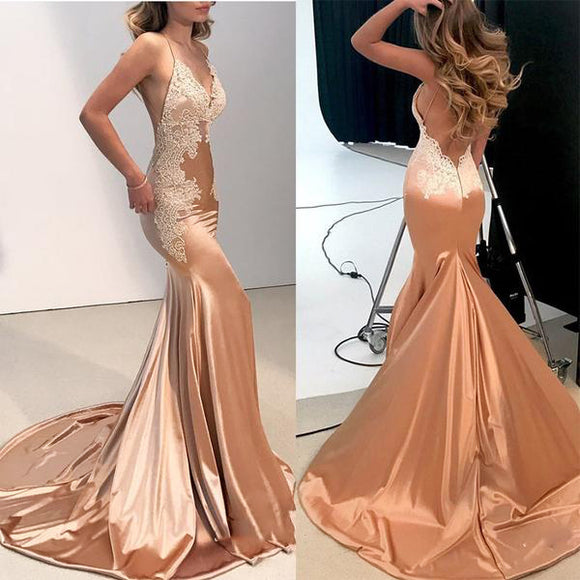 gold satin evening dress