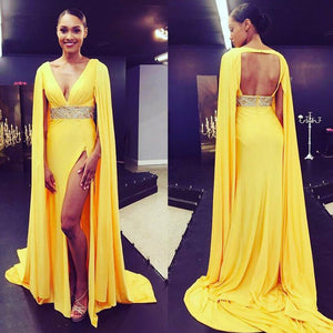 silk yellow prom dress