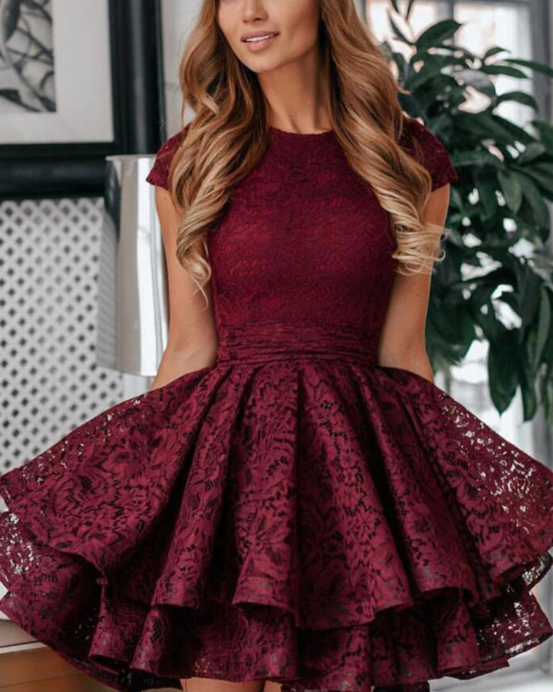 Siaoryne SP5412 Burgundy Lace Short Homecoming Prom Dress for Girls 8t