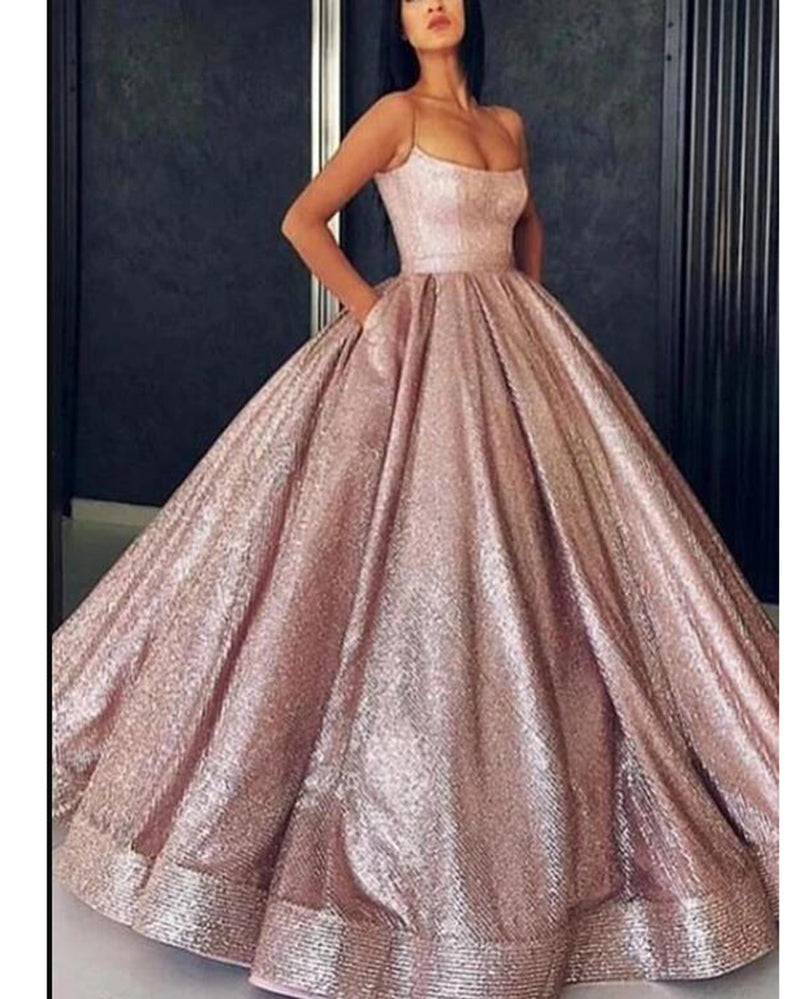 Rose Gold Ball Gown Sequins Women Evening Formal Dresses With Spaghett Siaoryne 