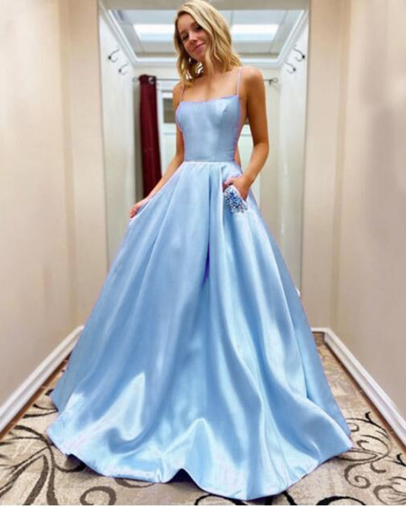 Beautiful Baby Blue A Line Satin Long Prom Dress Vestido De Casamento ...