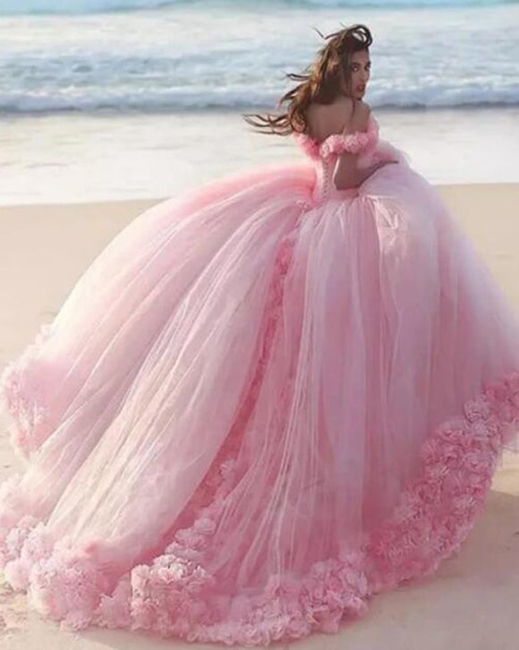 pink puffy quinceanera dresses