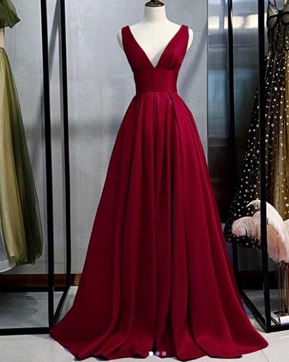 V neck Satin Pleated Wine Red Corset Women Formal Long Prom Dress Vest ...