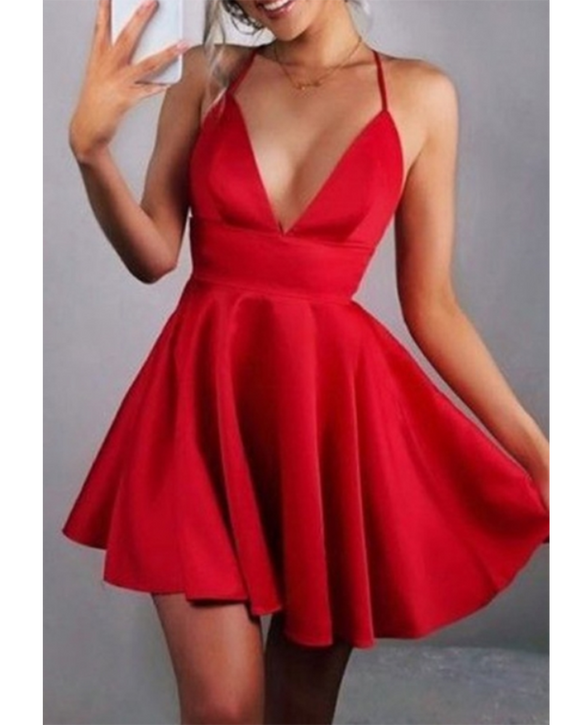 Red Halter A Line Short Prom Dresses Cocktail Short Party G