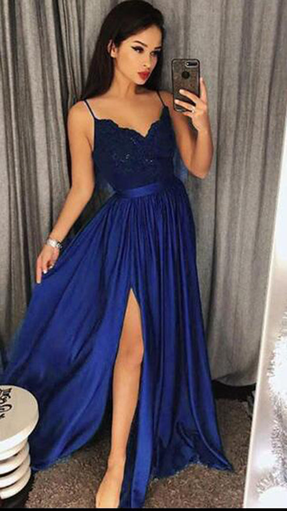 Royal Blue Prom Dresses Sexy Split Evening Party Cocktail Gown Girls V 