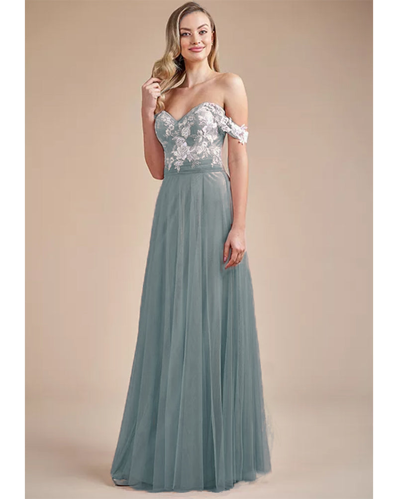 Dusty Blue Bridesmaid Dress Long Off The Shoulder Maid Of Honor Party Siaoryne