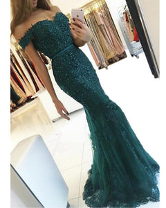 dark green mermaid prom dress