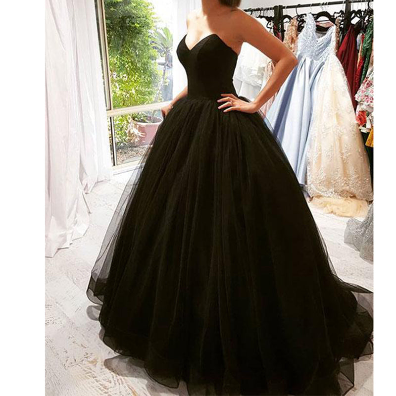 2022 Black Tulle Backless Prom Dress Ball Gown Girls Evening Long Form ...