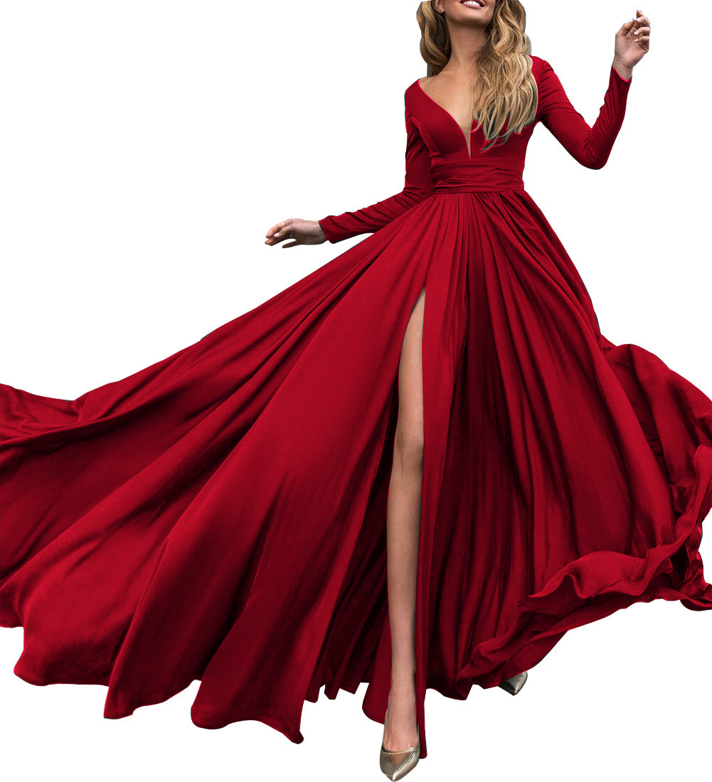 red flowing gown