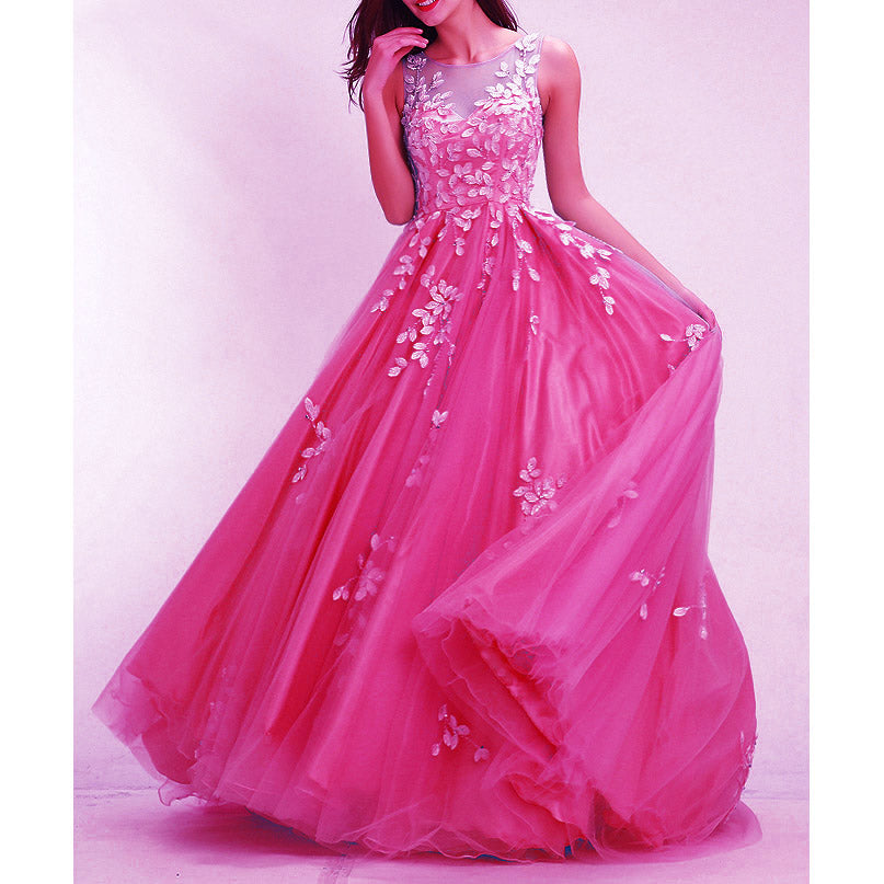 Hot Pink Prom Dresses Long 2020 Senior Prom Gown With Ivory Lace A Lin