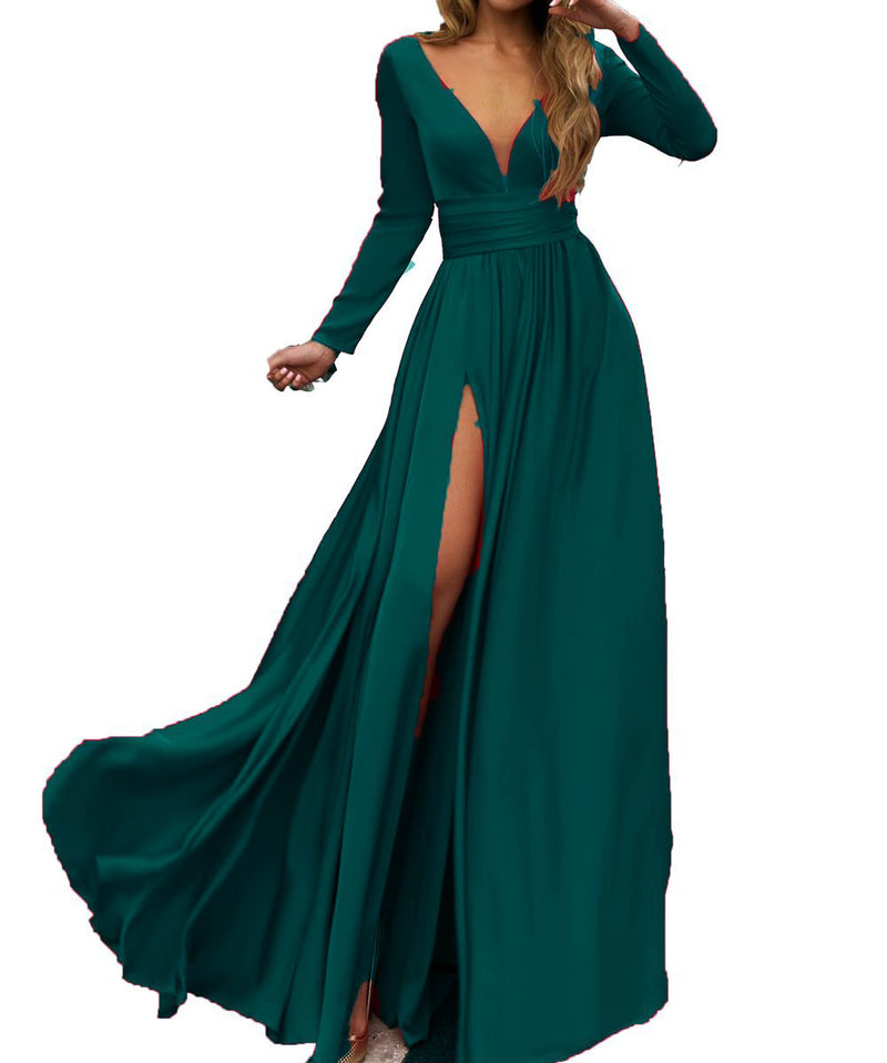 Olive Green Prom Dress Long Sexy Deep V Neck Evening Party Dress Slit N Siaoryne 0433