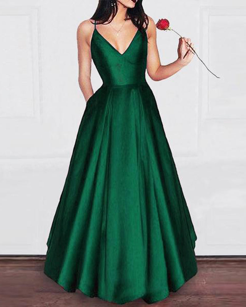 Elegant Dark Green A Line Satin Prom Gown Long Graduation Party Dresse ...