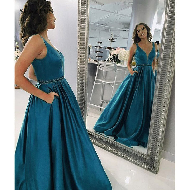 Breathtaking Blue  Full Skirt  Long Prom  Dress  with Pocket 