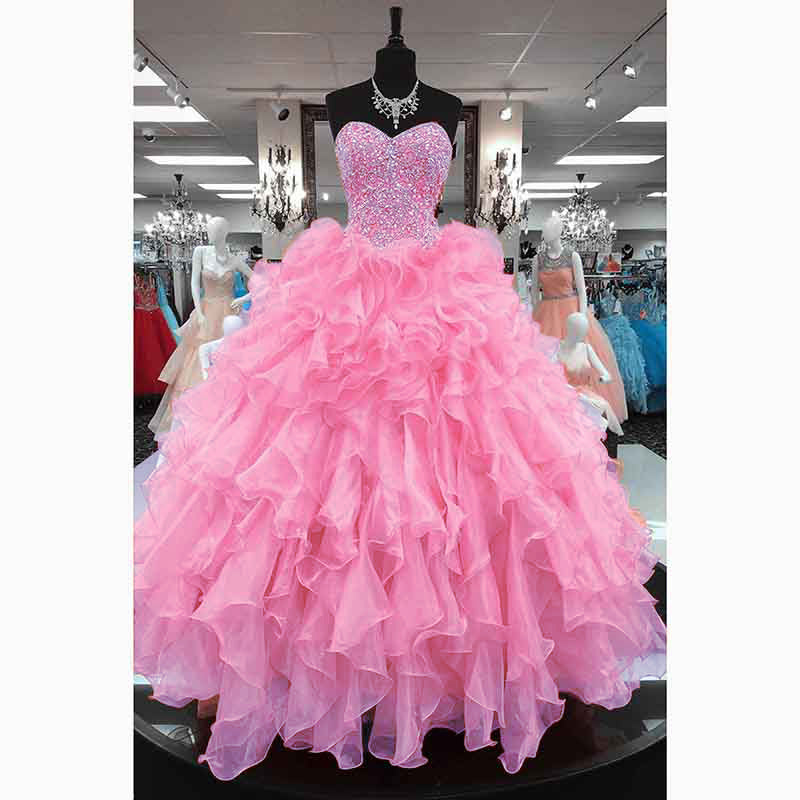 Coral /Pink Princess Ball Gown Sweetheart Diamond Crystal ...