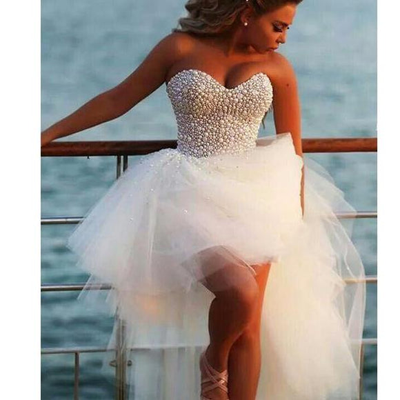 Siaoryne LP0926 high Low Wedding Dresses Beach with Pearl Front short