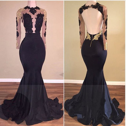 Black A-line Split Prom Dress With Lace Appliques, MP819