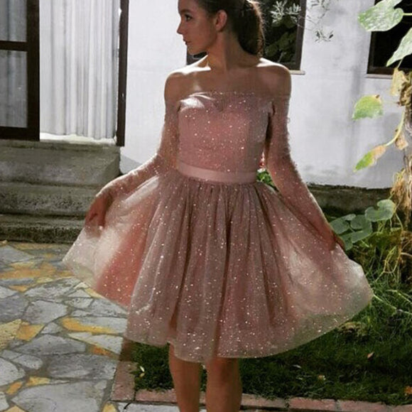 SP2580 Glitter Sequins Pink Graduation Dress Short Prom Pink Gown off ...