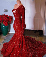 Red Sequined Black Girls Mermaid Prom Dresses 2021 Plus Size One Shoul ...