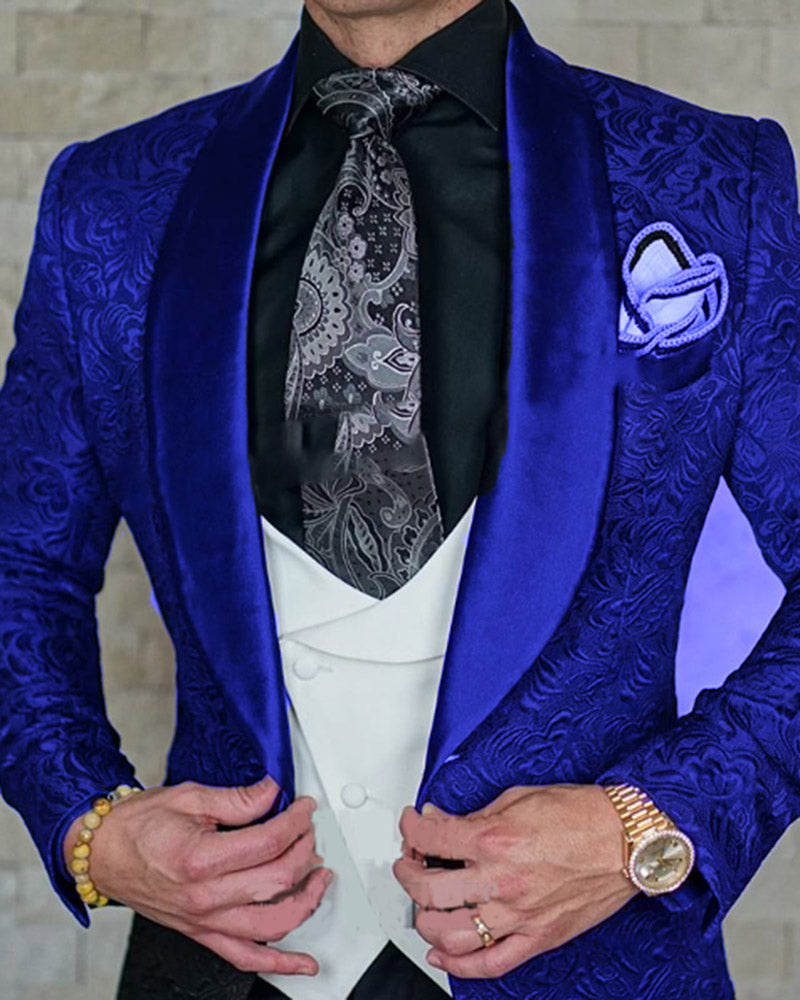 Royal Blue Shawl Lapel Pattern Wedding Suits Groomsmen Tuxedo Sp451ja Siaoryne 9897