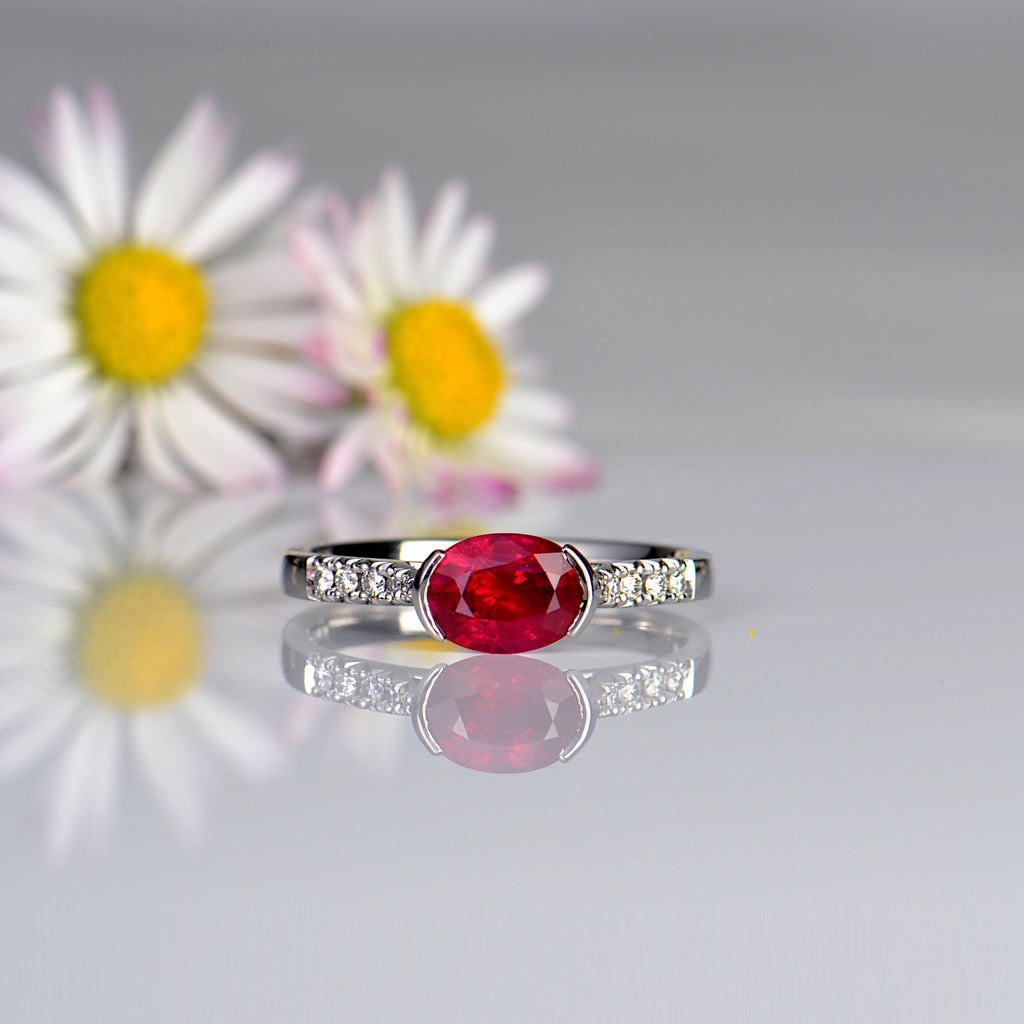 contemporary ruby ring in platinum