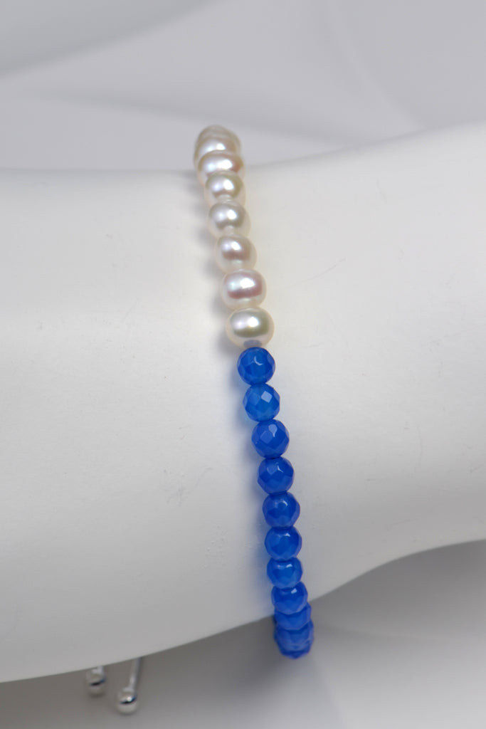 blue gemstone and pearl designer bracelet