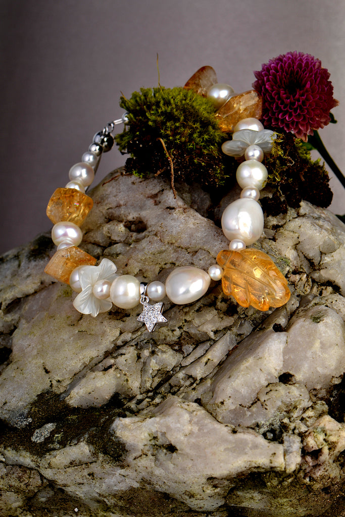 unique pearl designer bracelet with citrine gemstones