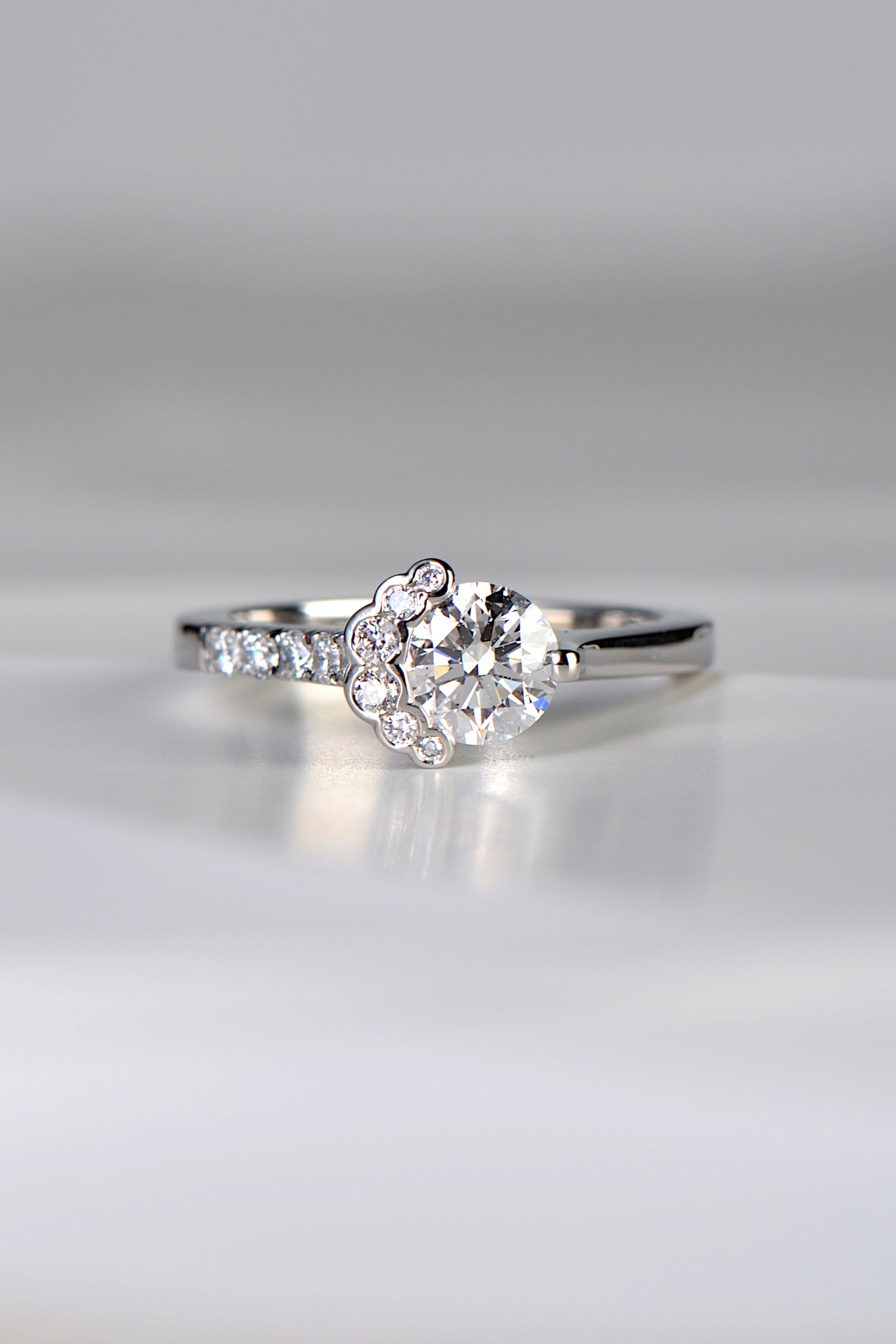 socttish designer lab grown diamond platinum engagement ring