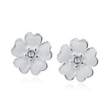 Silver Sterling White Enamel Primrose Floral Earrings