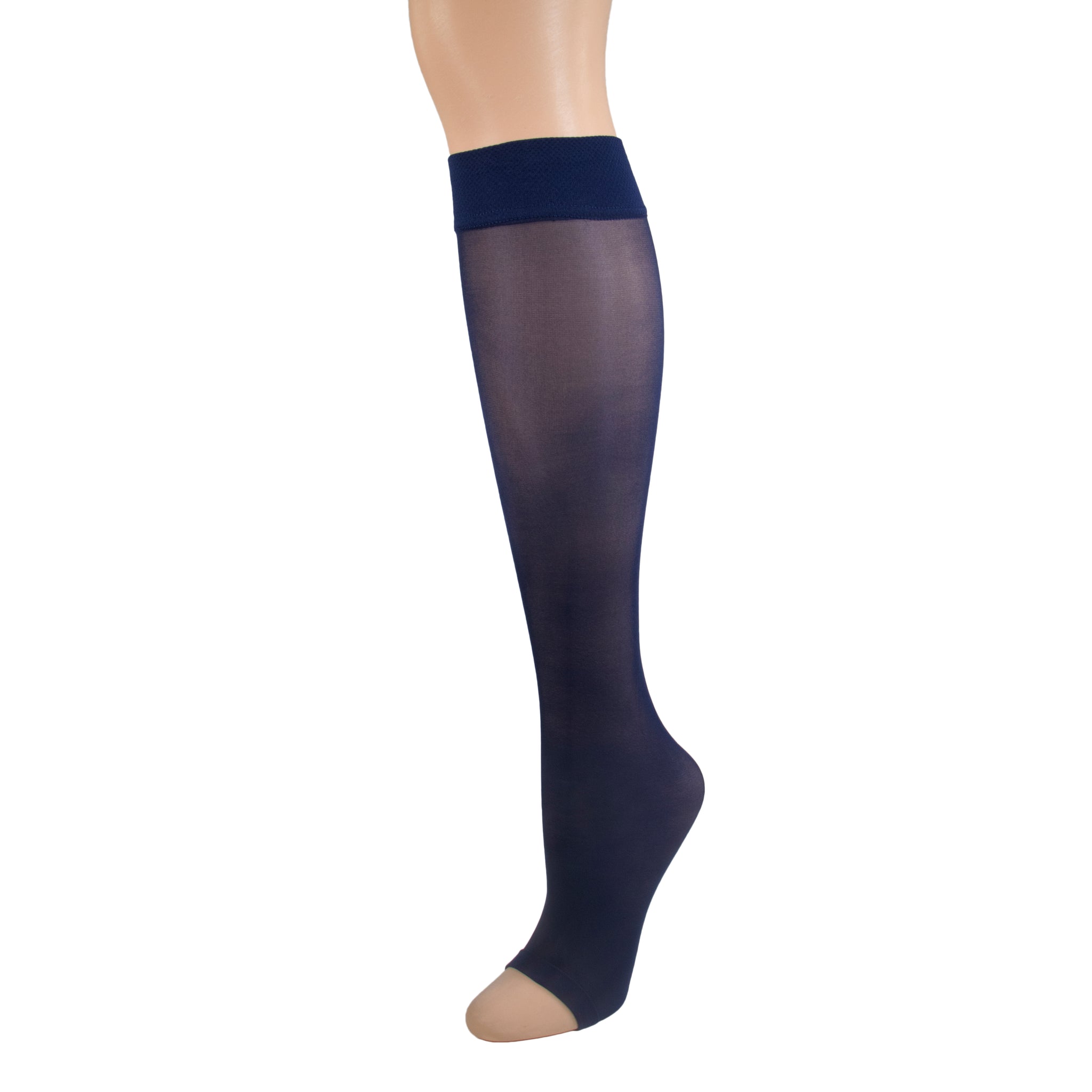 1762 Knee High Open Toe Navy Sheer Stockings