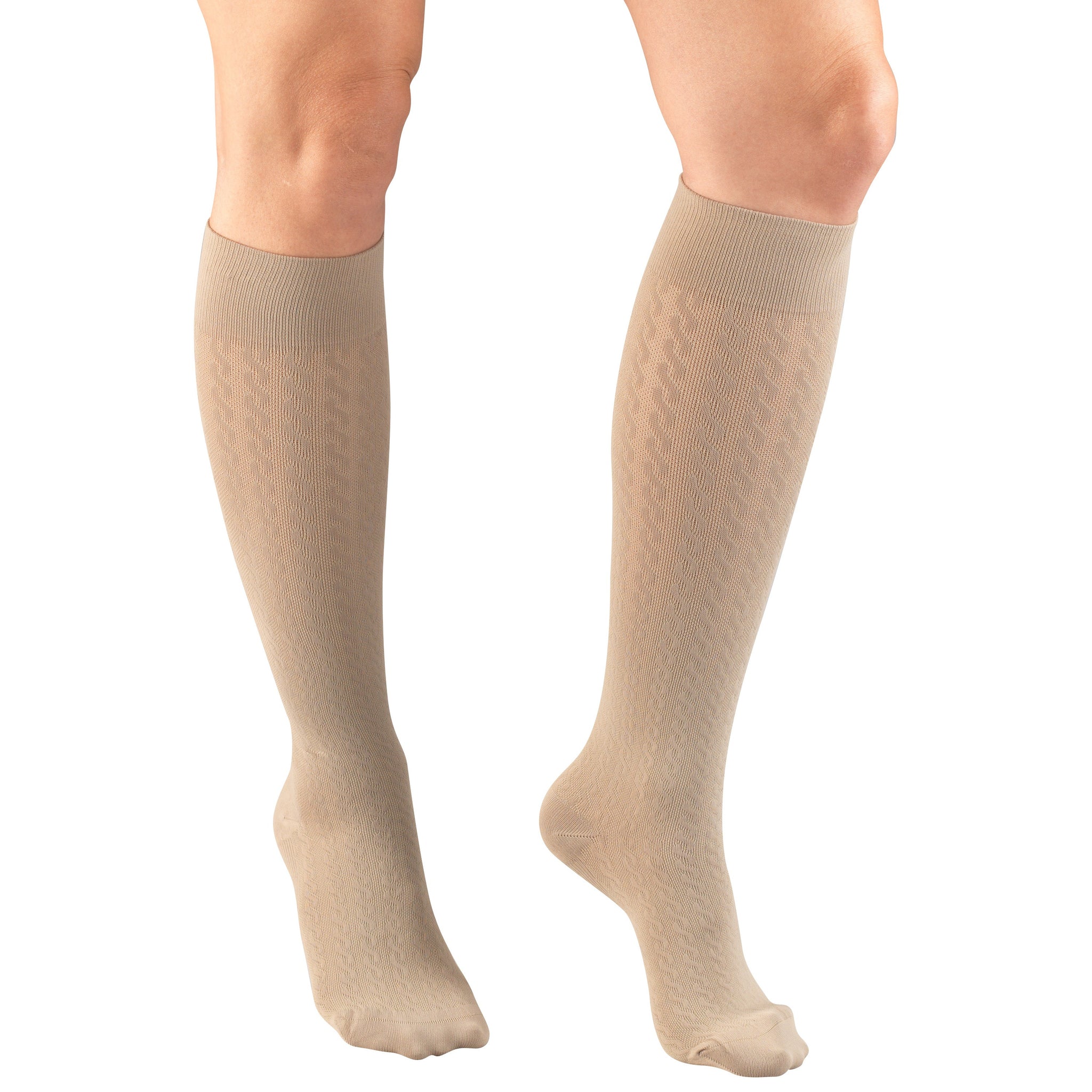 1975 Ladies' Knee High Tan Cable Pattern Socks