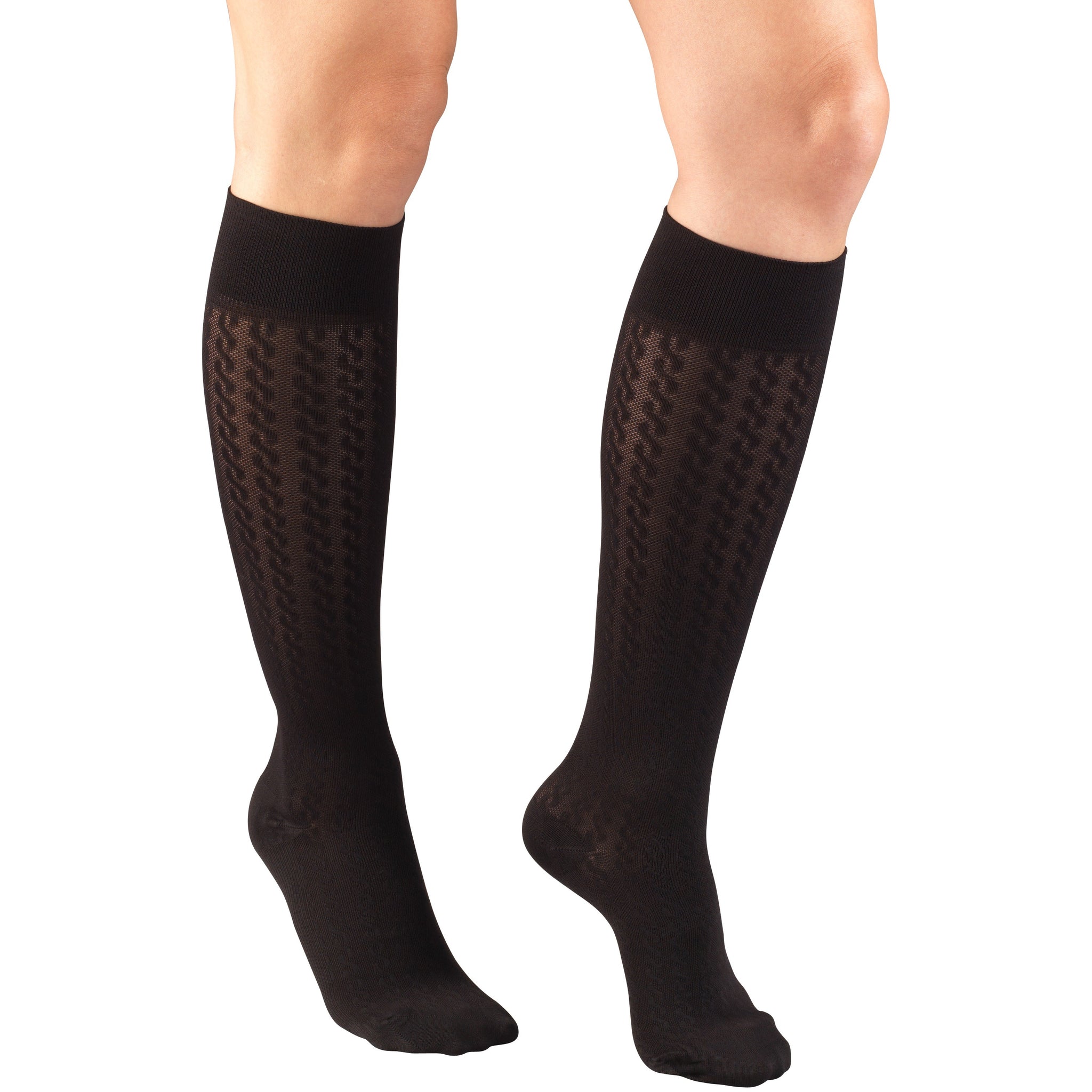 1975 Ladies' Knee High Black Cable Pattern Socks