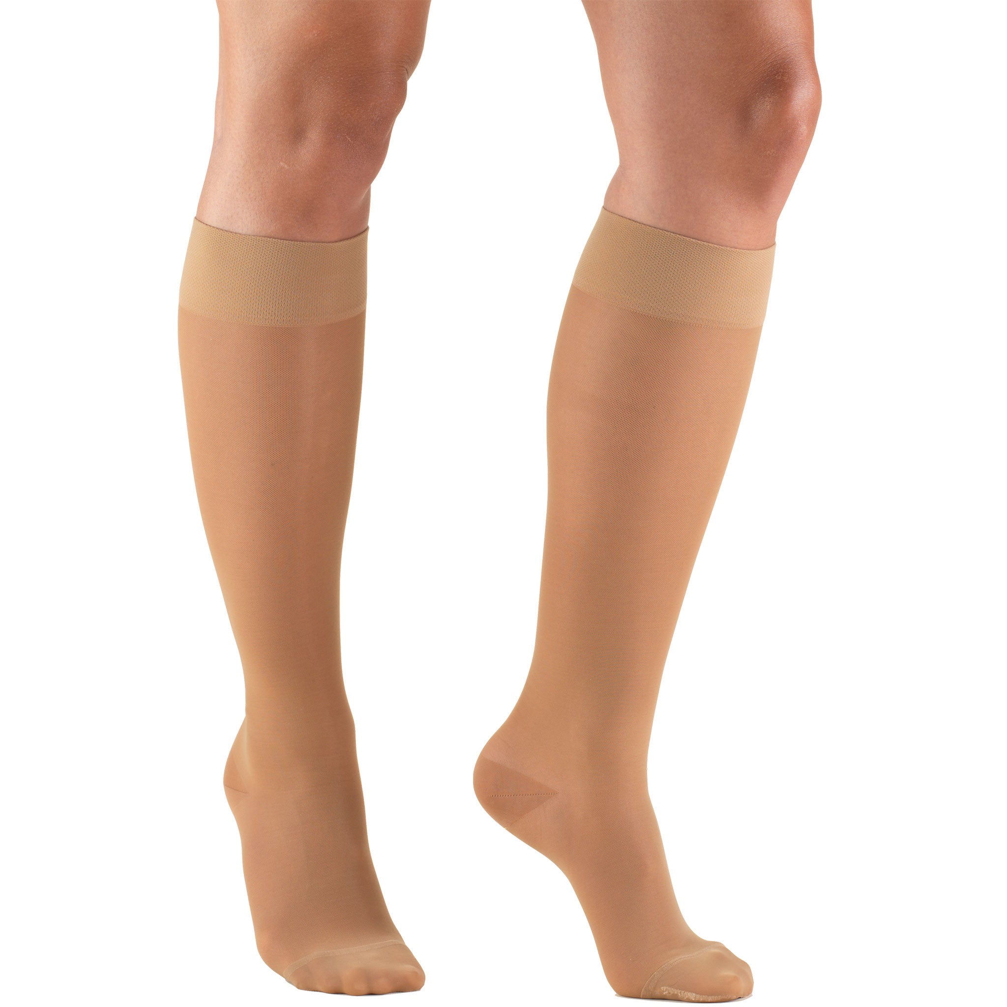 Beige Knee High Closed Toe Ladies' Sheer Stockings