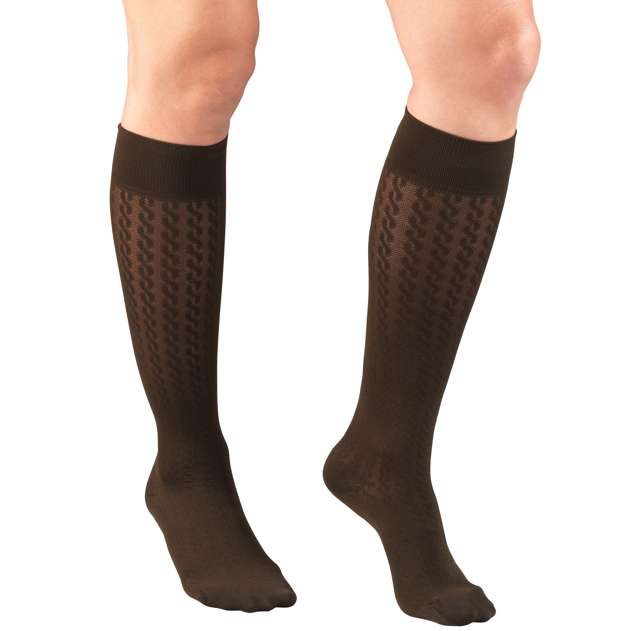 1975 Ladies' Knee High Brown Cable Pattern Socks