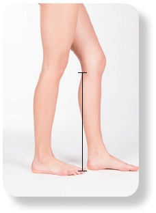 Black line on leg displaying where to measure length to knee