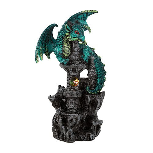 Green Guardian Dragon on Castle Figurine Medieval Mythical Fantasy Dec ...
