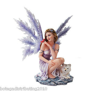 14" Purple Snowflake Winter Fairy Figurine Wolf Statue Red Robin
