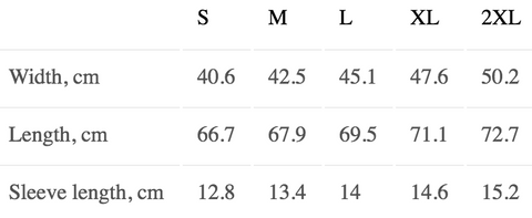 size chart cm