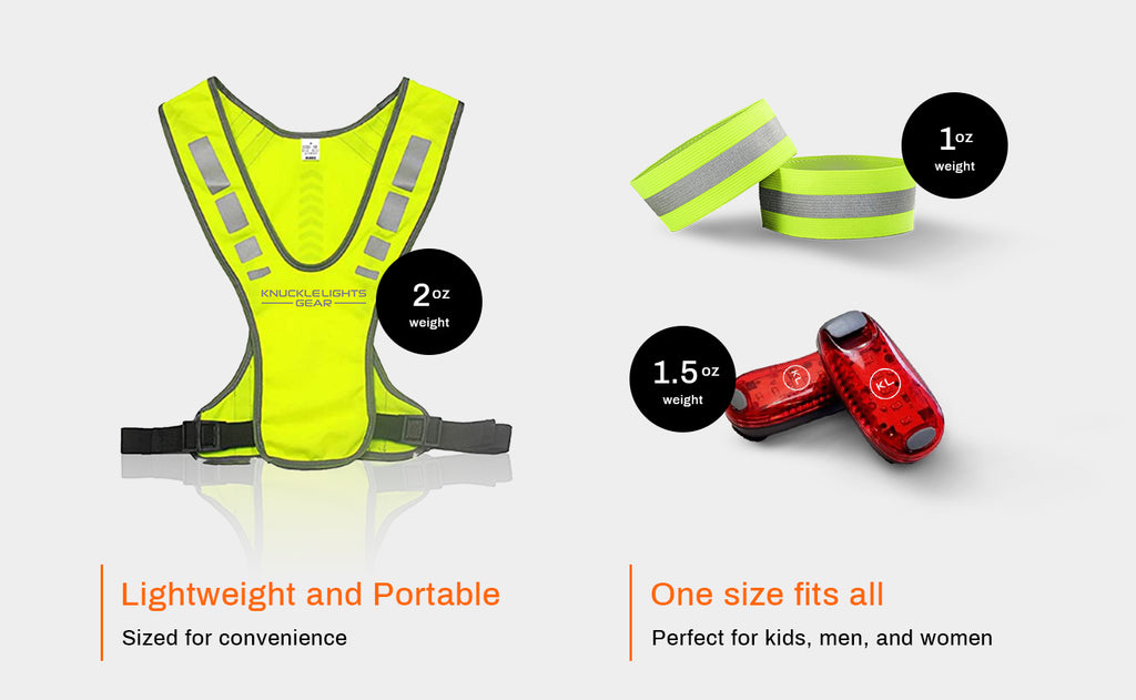  Knuckle Lights Reflective Running Gear Safety Bundle - Reflective  Vest, LED Safety Light, Reflective Bands, Night Safety Gear for Runners,  Cycling, Hiking, Walking - High Visibility Reflective Gear : Sports &  Outdoors