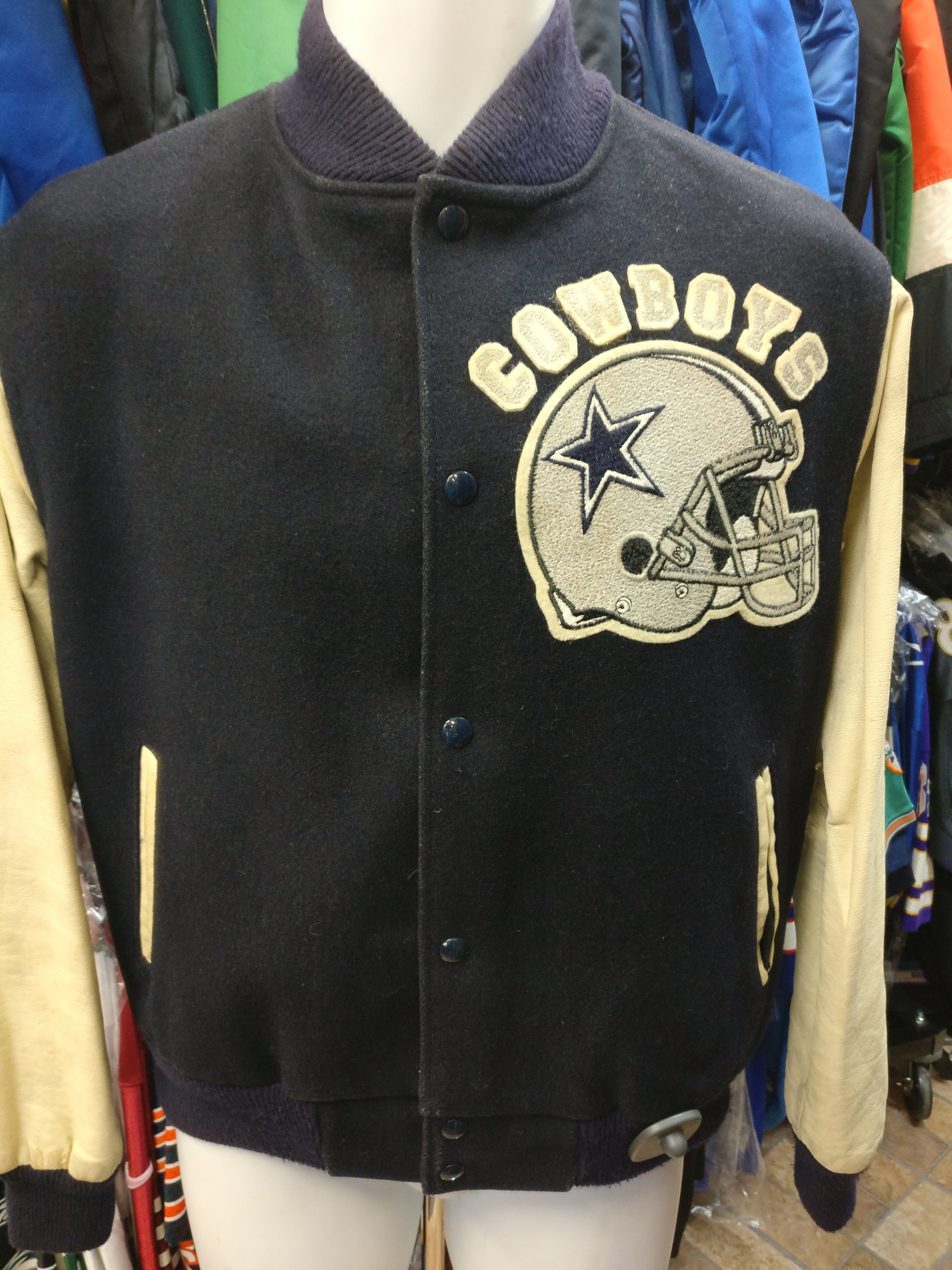 Vintage 80s DALLAS COWBOYS NFL Back Patch Chalk Line Varsity Jacket S ...