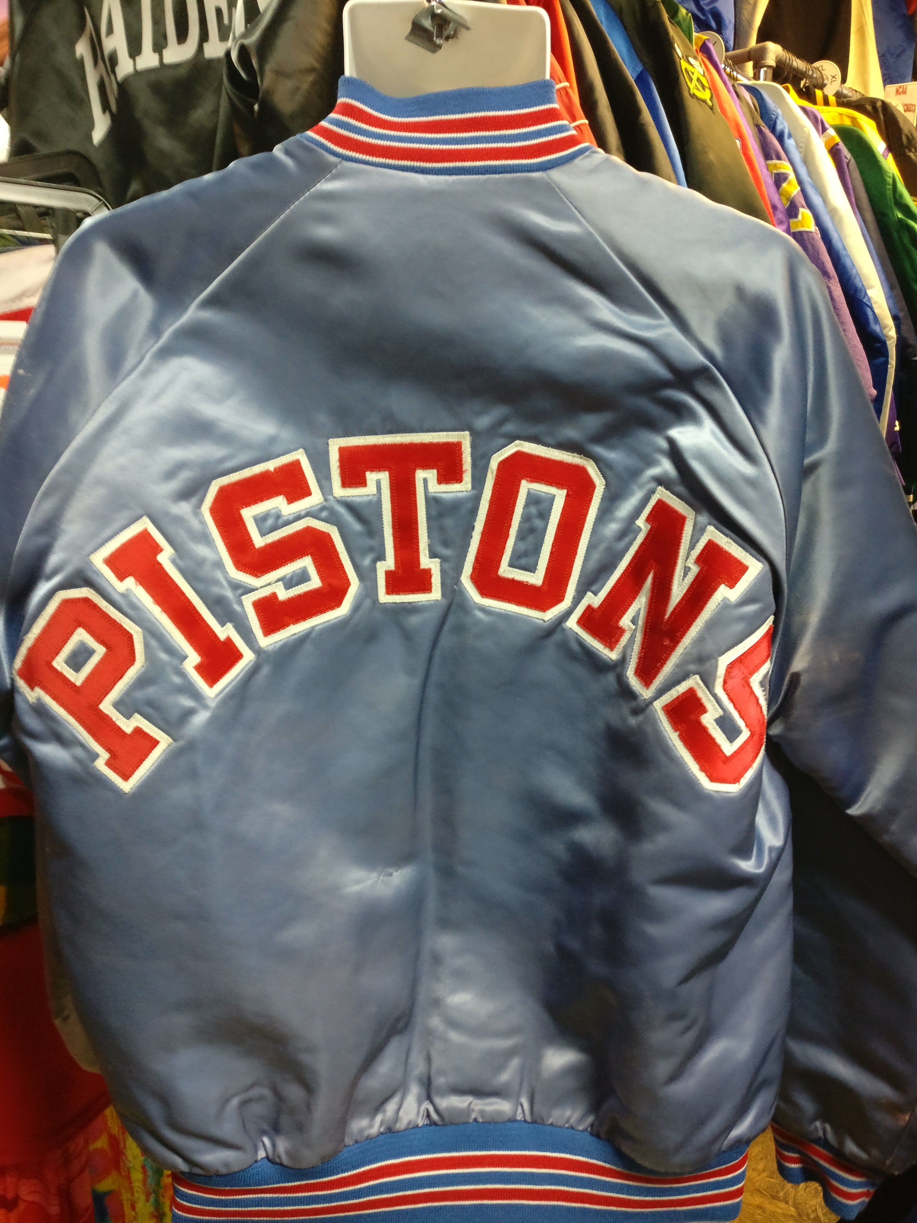 Vintage 80s DETROIT PISTONS Back Patch NBA Locker Line Nylon Jacket L ...