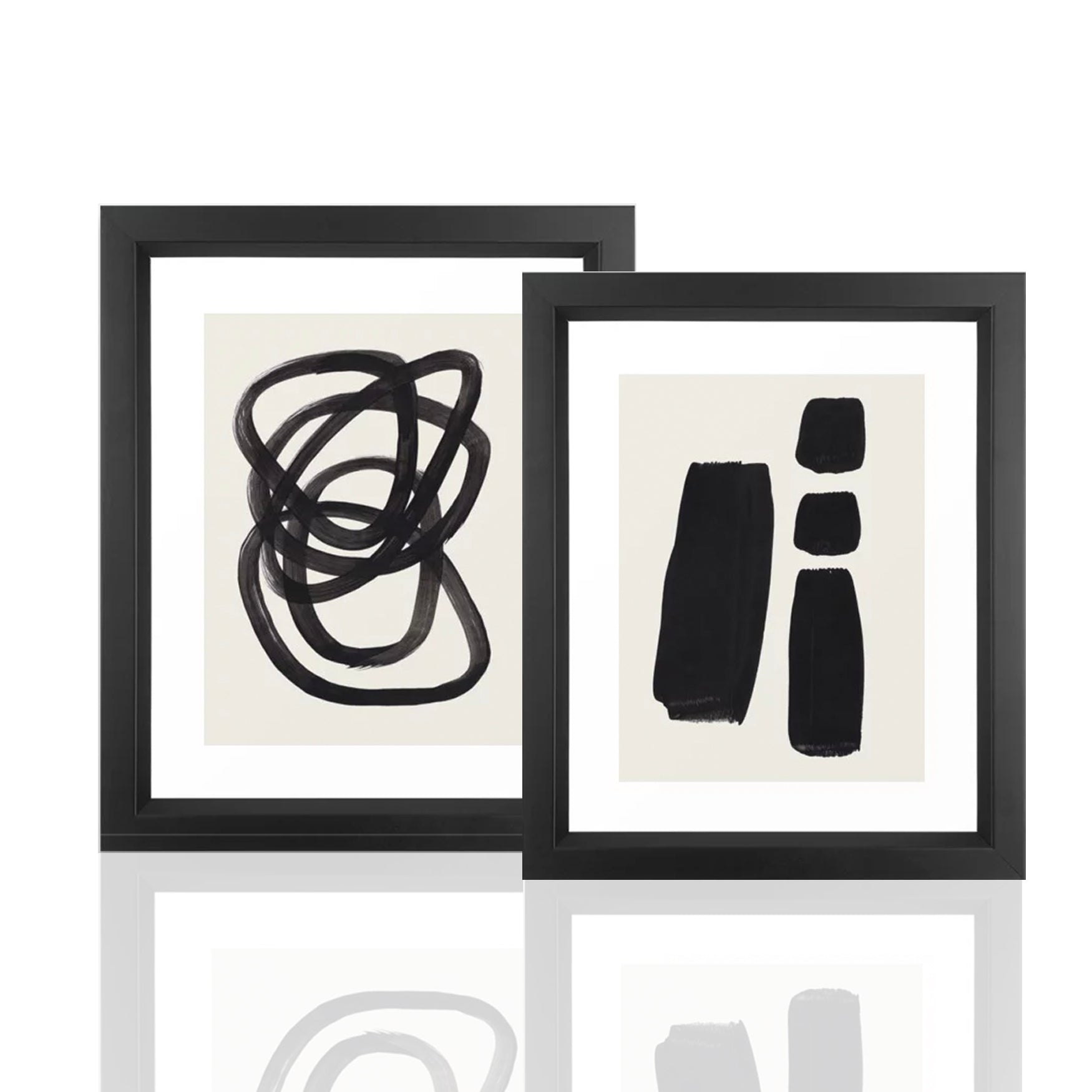 black and white abstract art set of 2