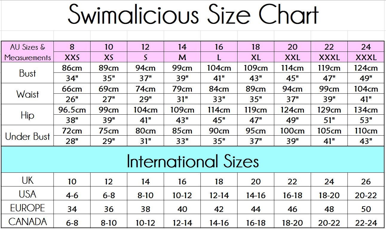 International Size Chart – Swimalicious