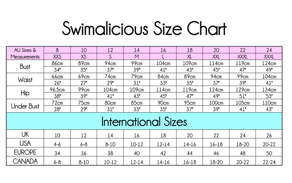 International Size Chart - Swimwear – Swimalicious