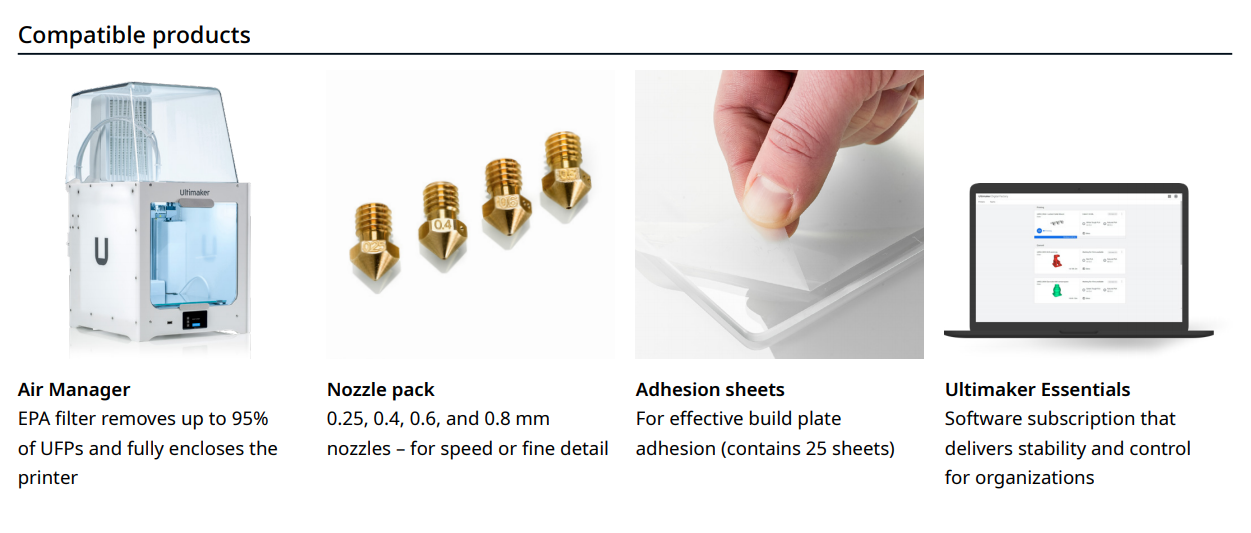 Compatible Products for the UltiMaker 2+ Connect