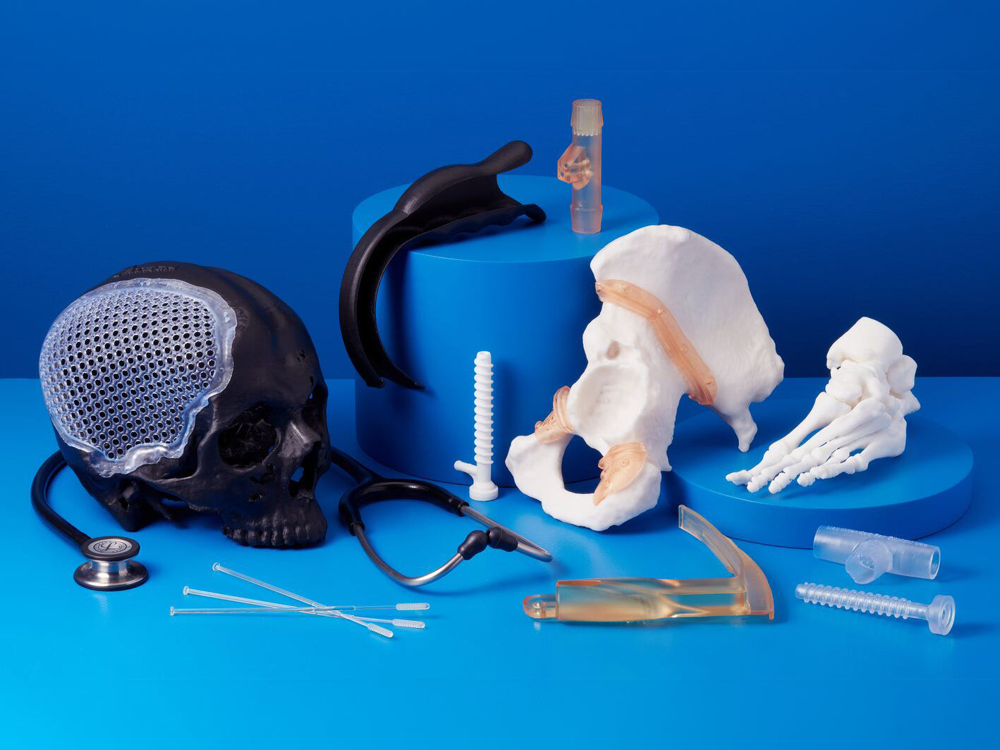 A collection of prints, printed in Formlabs Biomedical Materials