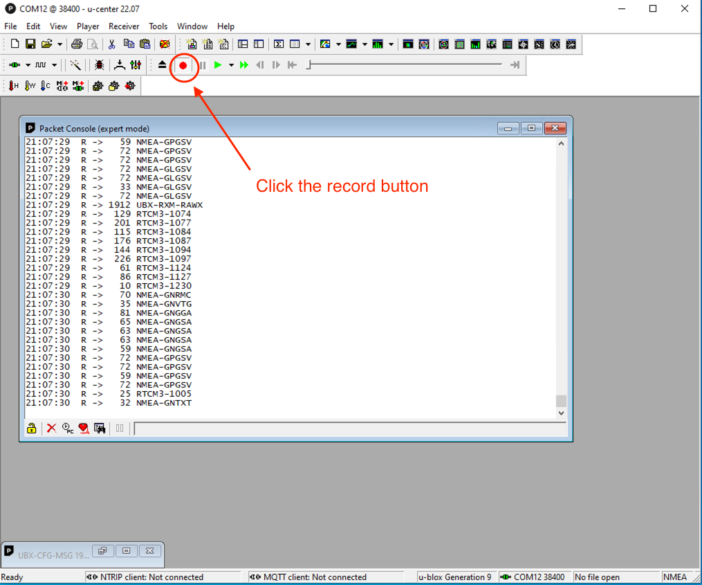 RTK Base Station setup - u-center records raw data for PPK